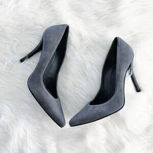 Stuart Weitzman Curvia Gray Beaded Leather Pump